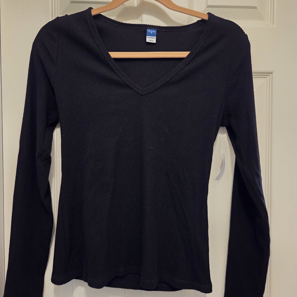 Old Navy Black Ribbed V-Neck Long Sleeve Top